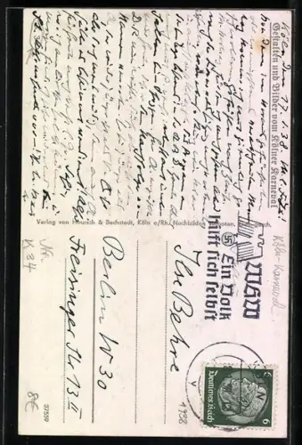 AK Köln, Kölner Karneval, Regimentstochter und Tanzoffizier der Prinzengarde, Fasching