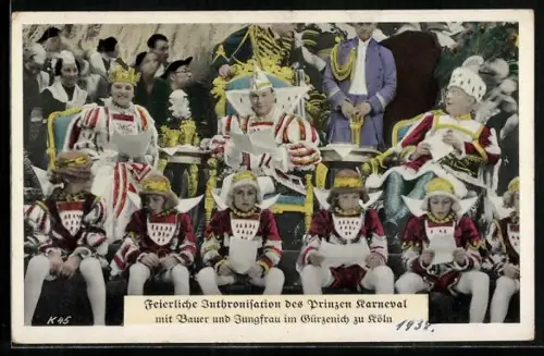 AK Köln, Kölner Karneval, Feierliche Inthronisation des Prinzen Karneval mit Bauer und Jungfrau, Fasching