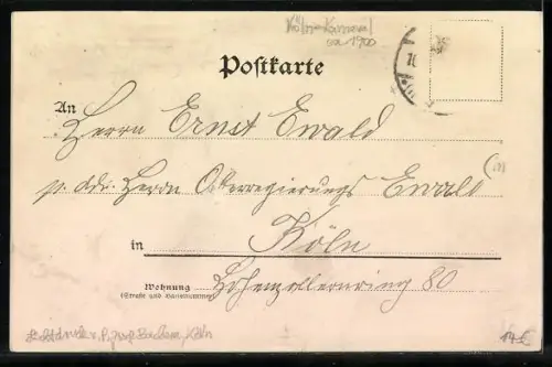 AK Köln /Rhein, Maskenfest des Post- u. Telegraphen-U.-B.-Vereins Köln, Fasching