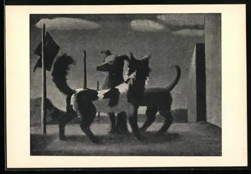 Künstler-AK sign. R. A. Michahelles: Romanticismo, Zwei Hunde bei Nacht, Futurismus