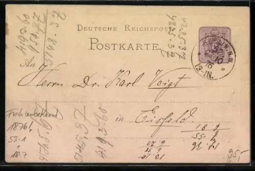 Vorläufer-AK Studentische Reform, 1876, Reklame Schriften von Hugo Schramm, Karl Voigt u. A., Ganzsache Frech unbekannt