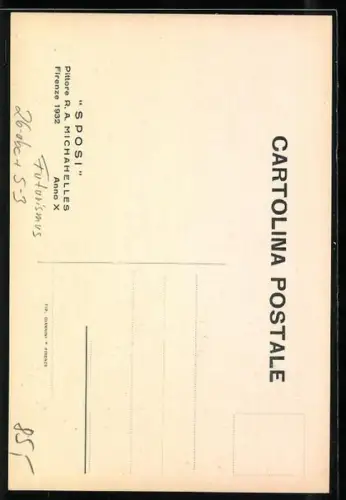 Künstler-AK sign. R. A. Michahelles: Sposi, Paar am Strand, Futurismus