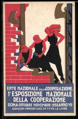 Künstler-AK sign. Roberto Melli: Roma, 1. Esposizione Nazionale della Cooperazione 1928, Futurismus