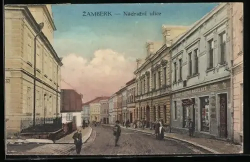 AK Zamberk, Nádrazni ulice, Bahnhofstrasse