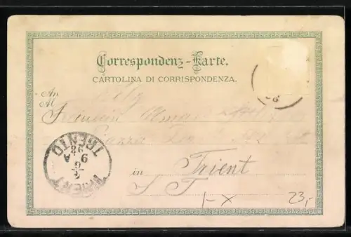 Lithographie Predazzo, Piazza della Posta, Contrada della Chiesa & Panorama