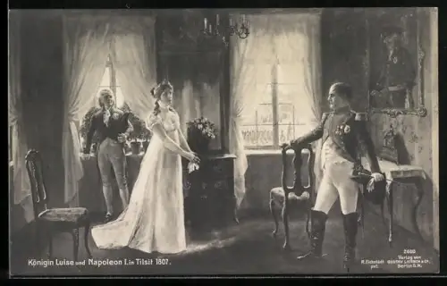 Künstler-AK Napoleon I. und Königin Luise, Tilsit 1807