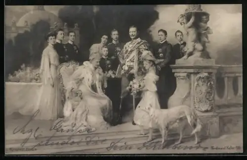 AK Deutsche Kaiserfamilie mit Windhund