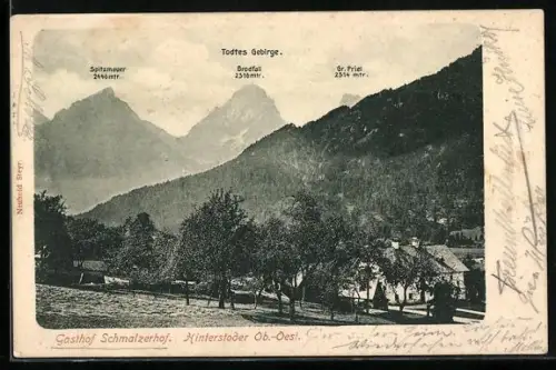 AK Hinterstoder, Gasthof Schmalzerhof und Blick auf das Todtes-Gebirge