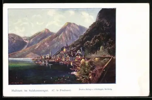 Künstler-AK Hallstatt /Salzkammergut, Teilansicht mit Kirche