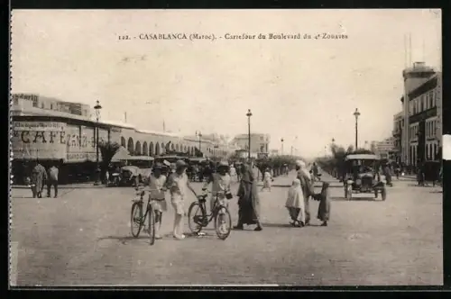 AK Casablanca, Carrefour du Boulevard du 4e Zouaves, Radfahrer