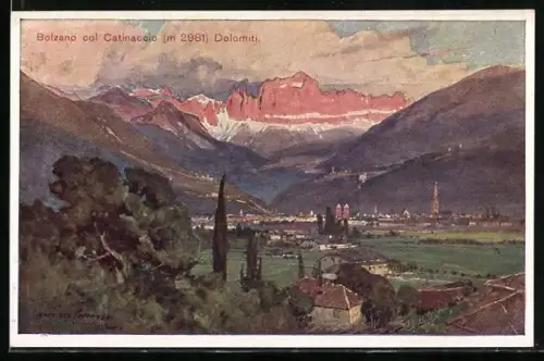 Künstler-AK Edward Harrison Compton: Ortsansicht mit Umgebung, Dolomiten