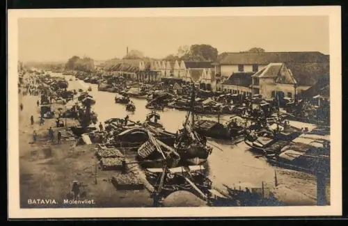 AK Batavia, Molenvliet, Buntes Treiben auf dem Fluss
