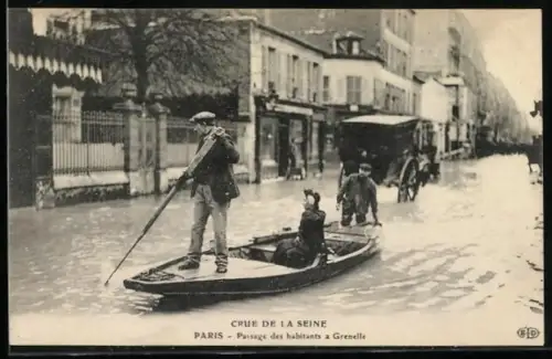 AK Paris, Crue de la Seine, Passage des habitants a Grenelle, Hochwasser