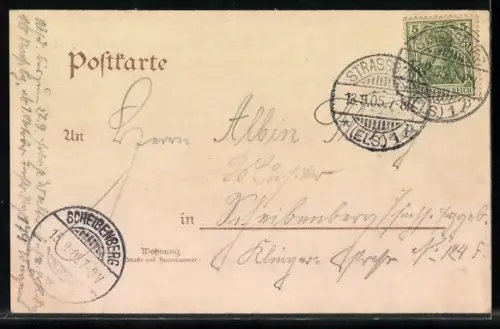 Lithographie Strassburg, Reunhardsbrunnen, Rheinbrücken