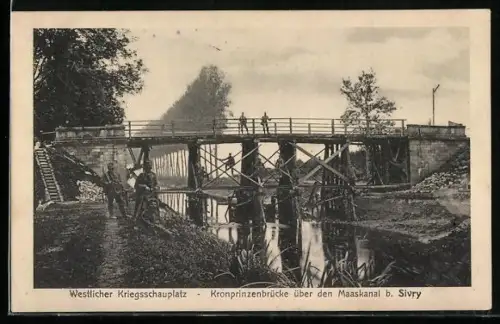 AK Sivry-sur-Meuse, Kronprinzenbrücke über den Maaskanal