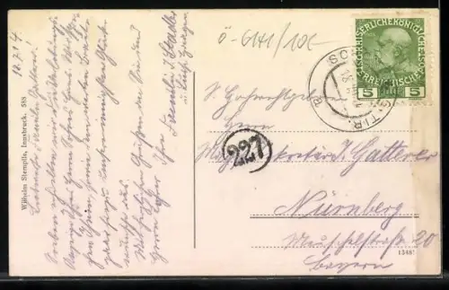 AK Schönberg /Stubaital, Ortspartie mit Kirche gegen die Gletscher