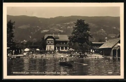 AK Bodensdorf / Ossiacher See, Strandbad zur Linde