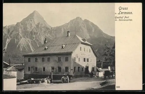 AK Lermoos, Gasthof zur Post mit Sonnenspitze