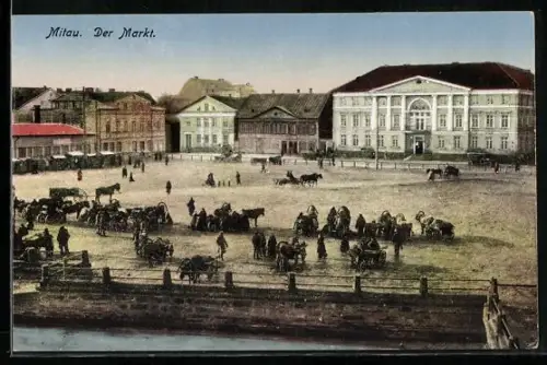 AK Mitau, Der Markt mit Quai und Wasser