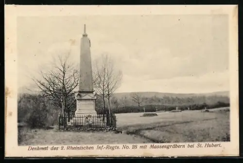 AK Denkmal des 2. Rheinischen Inf.-Regts. No. 28 mit Massengräbern bei St. Hubert