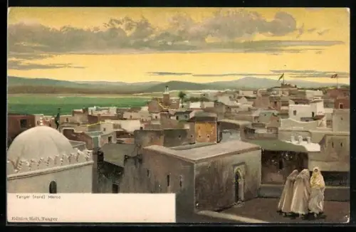 Lithographie Tanger, Teilansicht im Abendlicht