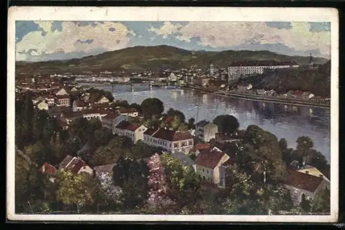 AK Linz a. D., Teilansicht mit Brücke