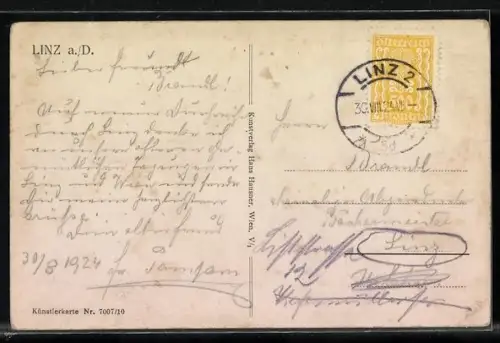 AK Linz a. D., Teilansicht mit Brücke