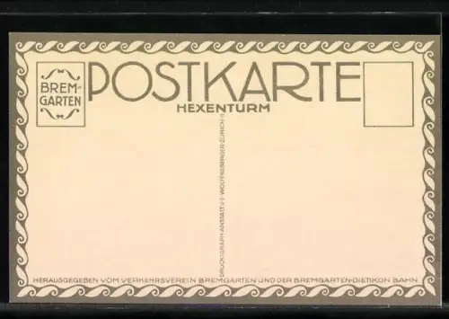 Künstler-AK Bremgarten /AG, Partie mit Turm