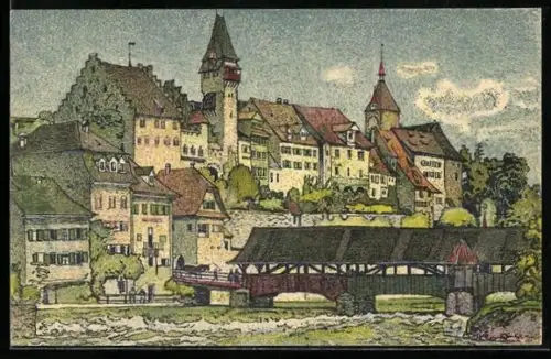 Künstler-AK Bremgarten /AG, Gesamtansicht