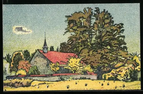 Künstler-AK Bremgarten /AG, Einsiedelei Emaus mit Riesenlinde