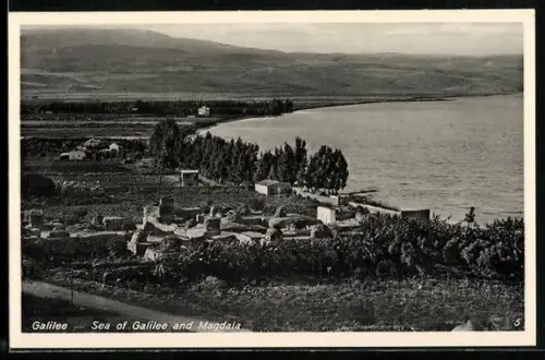 AK Magdala, Sea of Galilee und Ortsansicht von Magdala