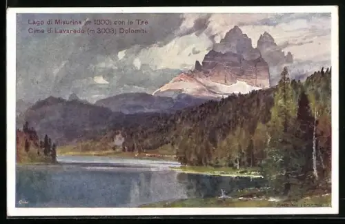 Künstler-AK Edward Harrison Compton: Lago di Misurina mit den drei Spitzen
