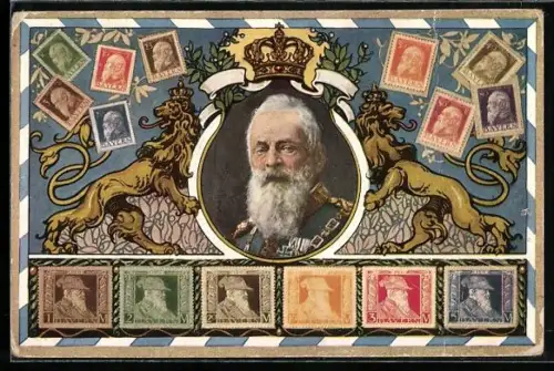 AK Prinzregent Luitpold, Briefmarken, Krone