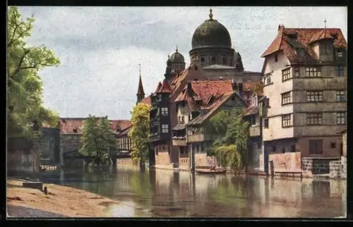 AK Nürnberg, Synagoge und Häuserpartie an der Insel Schütt