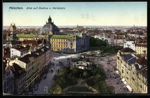 AK München, Blick auf Stachus & Karlsplatz