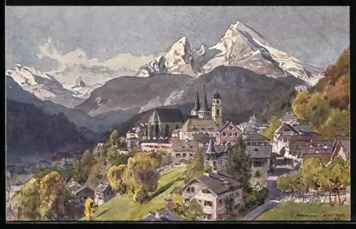 Künstler-AK Edward Harrison Compton: Berchtesgaden, Panoramablick auf den Ort