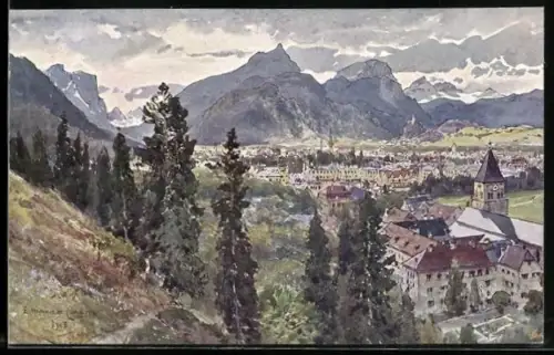 Künstler-AK Edward Harrison Compton: Bad Reichenhall, Ortspanorama