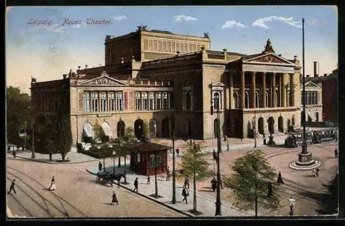 AK Leipzig, Strassenbahn vor dem Neuen Theater