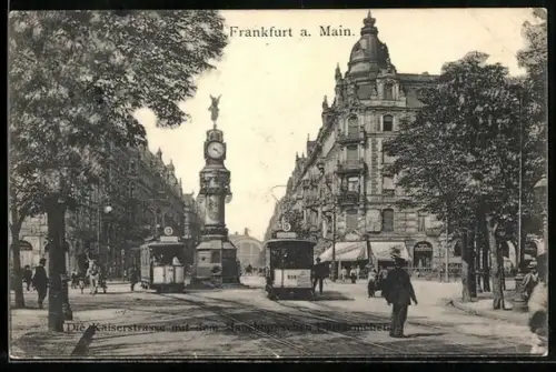 AK Frankfurt, Kaiserstrasse mit Strassenbahnen