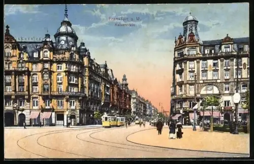 AK Frankfurt a. M., Kaiserstrasse mit Strassenbahn