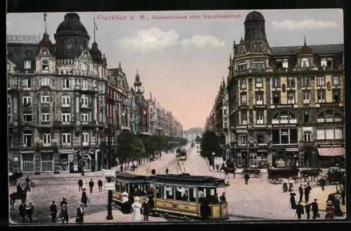 AK Frankfurt a. Main, Kaiserstrasse vom Hauptbahnhof, Strassenbahn