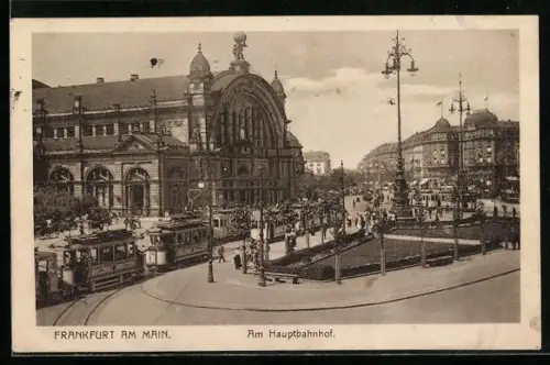 AK Frankfurt, Strassenbahn am Hauptbahnhof