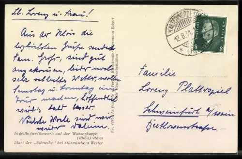 AK Segelflugzeugwettbewerb auf der Wasserkuppe, Start der Schnecke bei stürmischem Wetter, Segelflugzeug