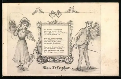 Künstler-AK H. Starkloff: Frau und Mann beim Telefonieren