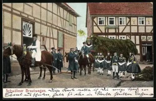 AK Schwälmer Brautwagen, hessische Trachten