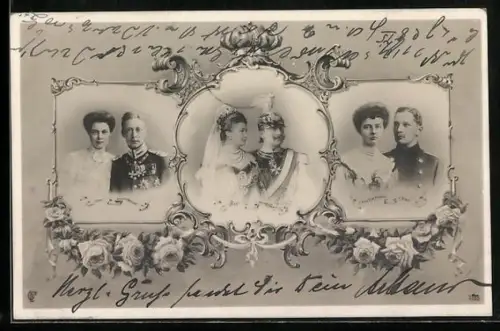 AK Prinz Friedrich Wilhelm und Prinz Eitel mit Gattinnen neben dem Kaiserpaar