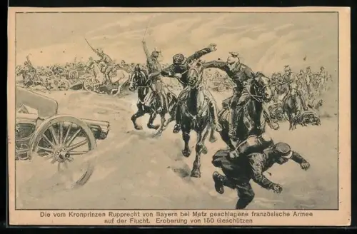 AK Metz, Geschlagene französische Armee auf der Flucht, Schlachtenbild