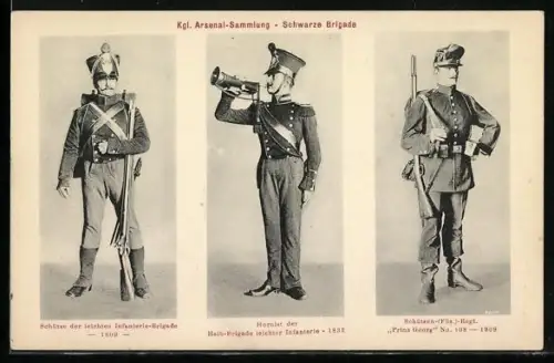 AK Schwarze Brigade, Schützen-Regiment Prinz Georg No. 108, Schütze der leichten Infanterie-Brigade, Hornist