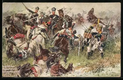 Künstler-AK Anton Hoffmann - München: Angriff der Reserve- und National-Kavallerie an der Katzbach