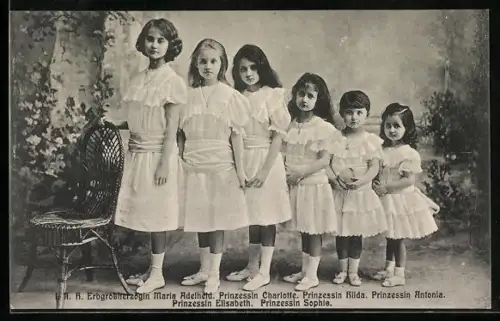 AK Erbgrossherzogin Maria Adelheid mit Prinzessin Charlotte u. Prinzessin Hilda von Luxemburg